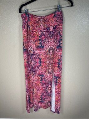 Cynthia Rowley Pink Paisley Maxi Skirt Side Slit Boho Medium